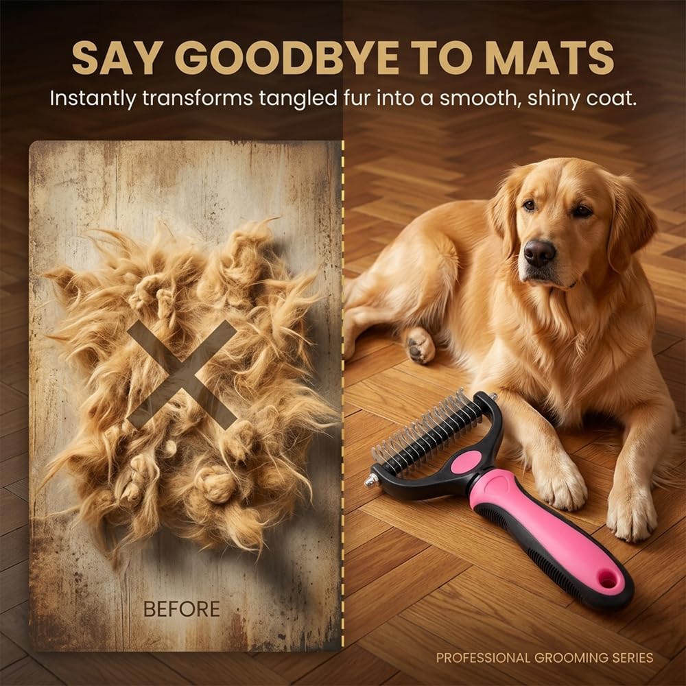 Pet Dematting Comb for Dogs & Cats - Undercoat Grooming Brush
