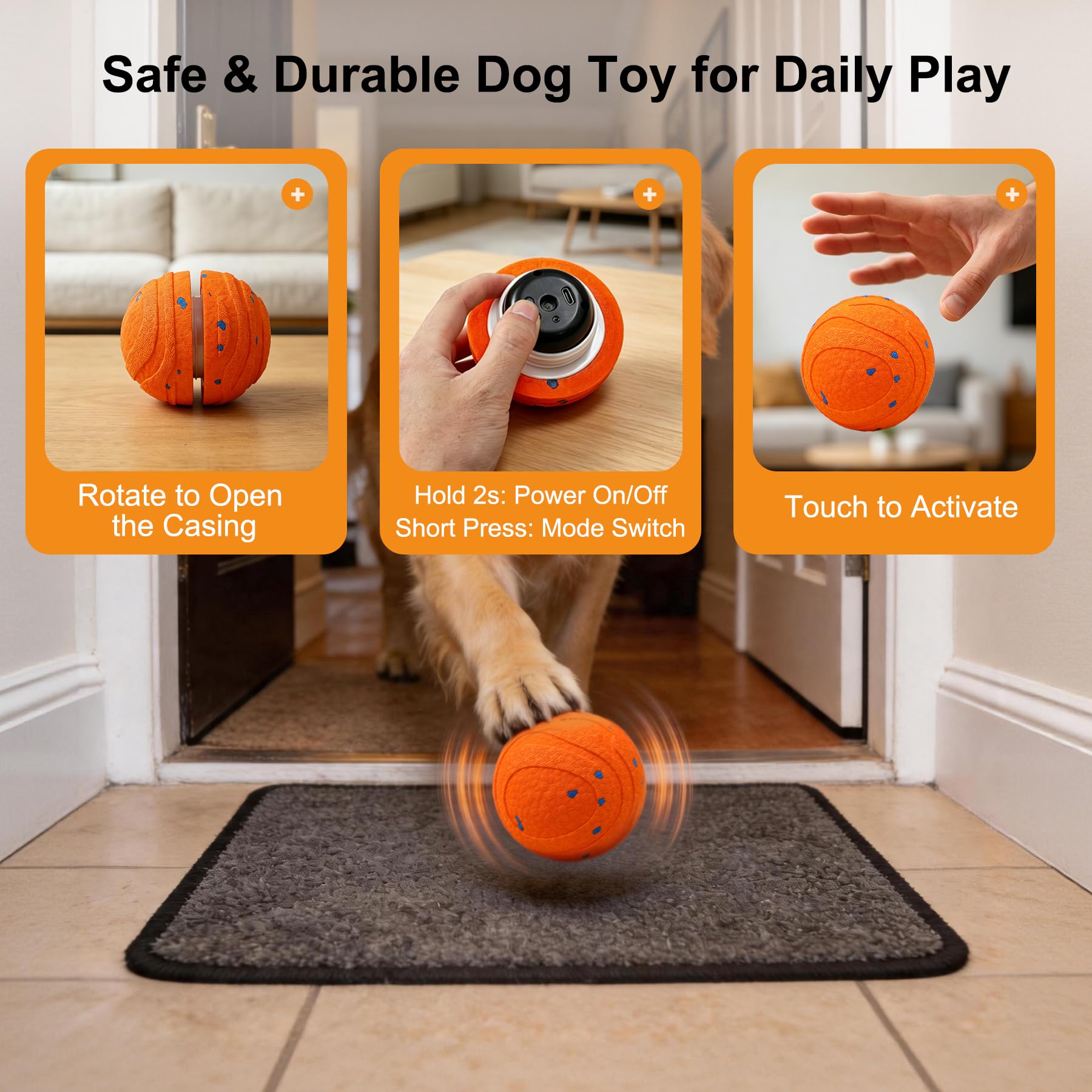 Interactive Automatic Bouncing Dog Ball, Motion Activated Self Moving Toy For Boredom & Separation Anxiety, Durable Chew