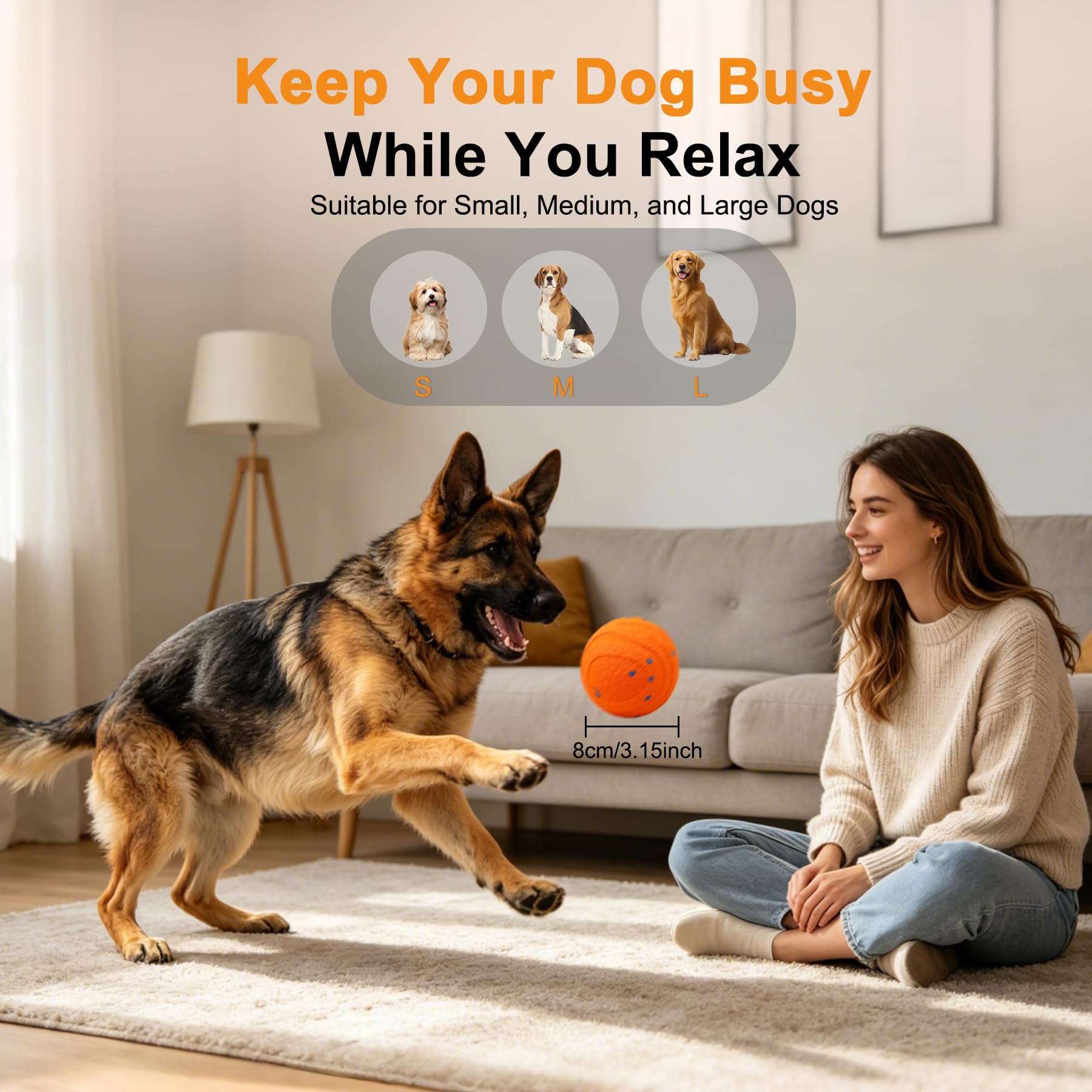 Interactive Automatic Bouncing Dog Ball, Motion Activated Self Moving Toy For Boredom & Separation Anxiety, Durable Chew