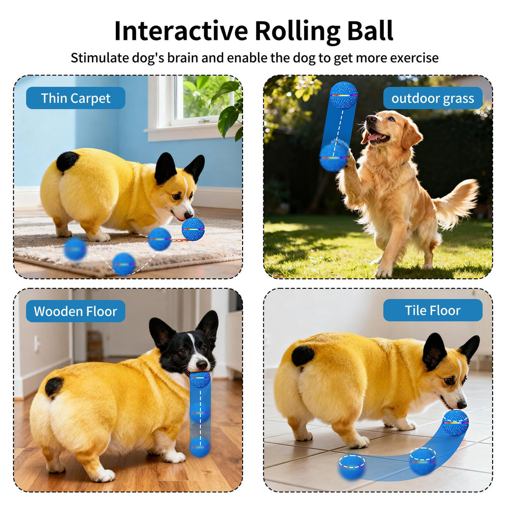 Interactive Dog Toys Ball, Smart Moving Bouncing Dog Ball With Colorful Lights, Automatic Moving, Bouncing And Rotating,