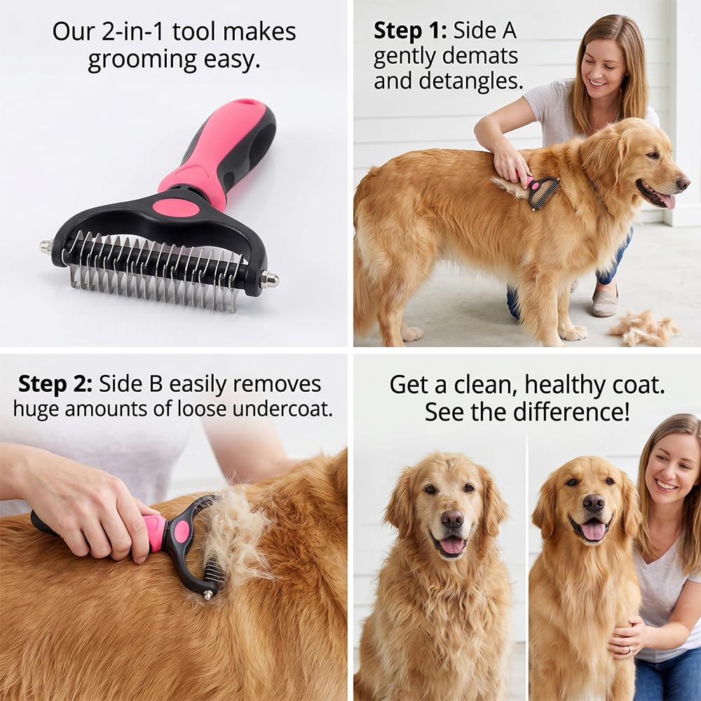 Pet Dematting Comb for Dogs & Cats - Undercoat Grooming Brush